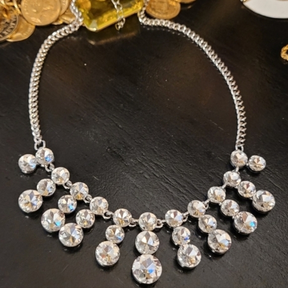 Vintage Elegant White Crystal Sunburst Silver Collar Necklace - Picture 14 of 16